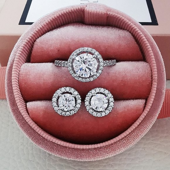 NEW 925 Sterling Silver Diamond Earrings+Ring Set - Picture 3 of 9